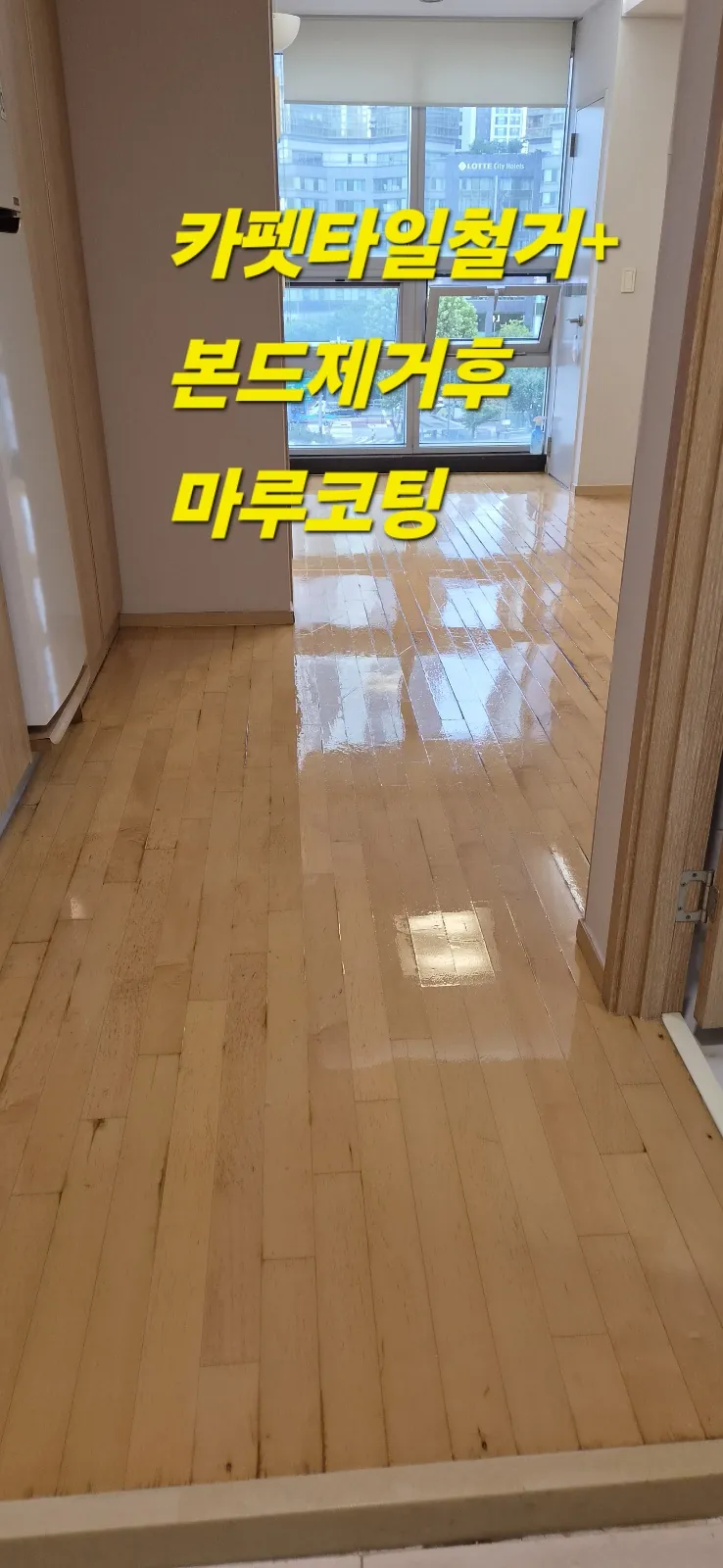 카펫타일 철거 후 마루 본드 제거, 마루 코팅까지